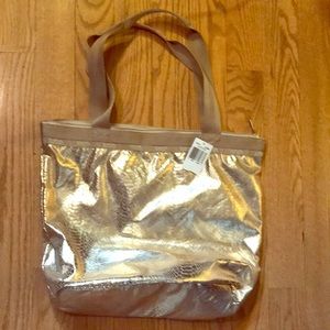 NWT LeSportSac Hailey Tote Gold Foil Snake